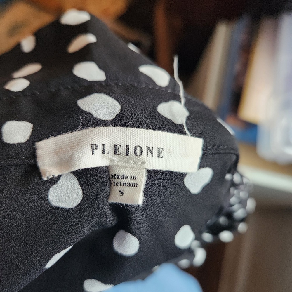 PLEIONE Black White Polka Dot Long Sleeve Collared Button Down Shirt Top S - Picture 3 of 5